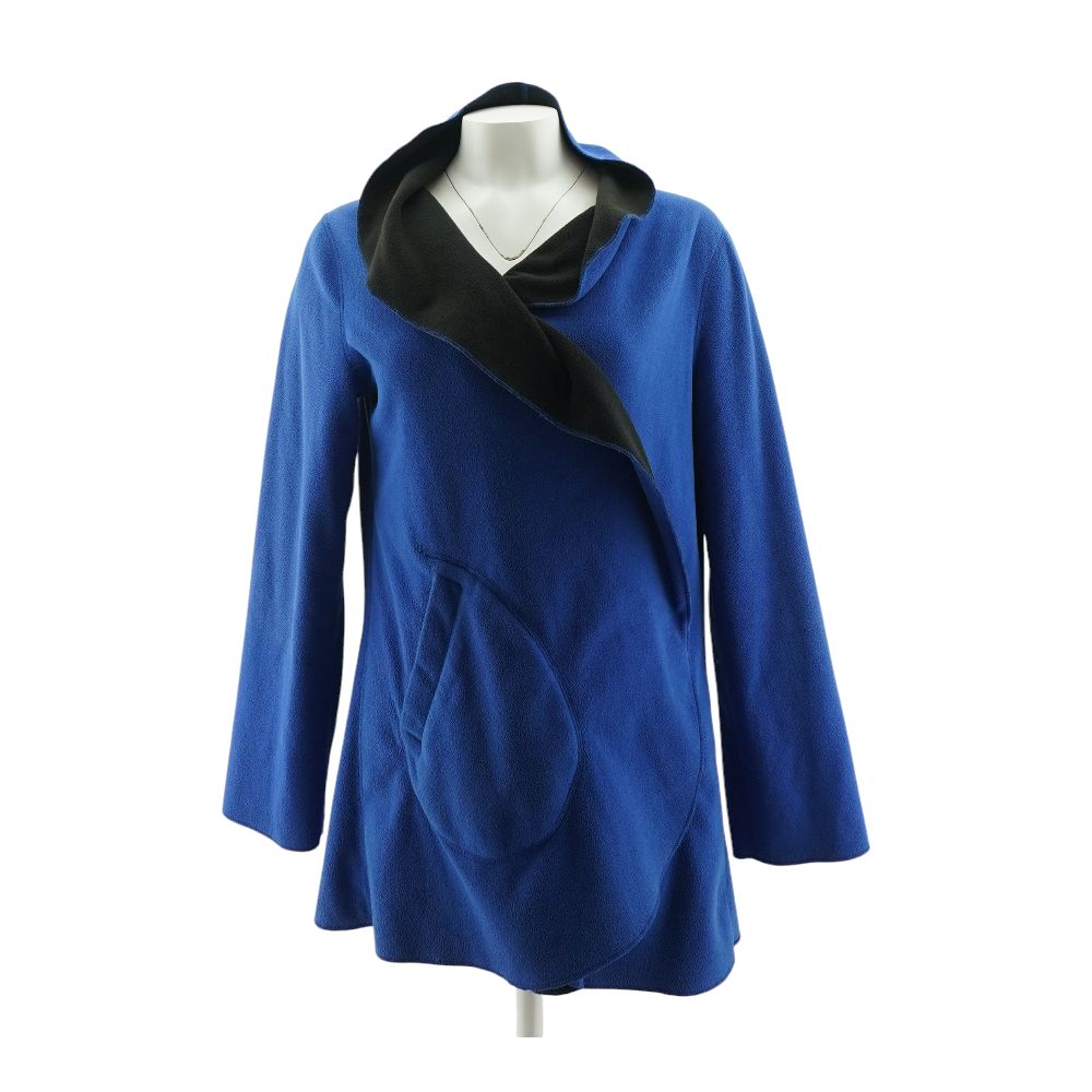 Open-Front Cardigan with Fringe Trim and Belt - Blue