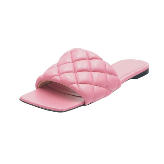 Pink Leather Padded Flat Sandals