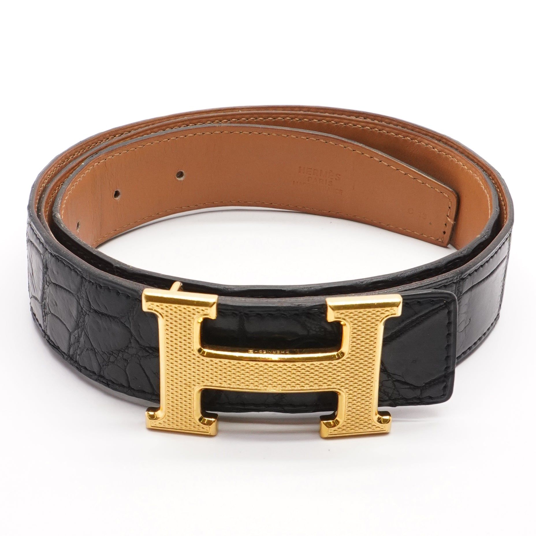H Guillochee Belt Buckle and Leather Strap 32 mm – Unclaimed Baggage