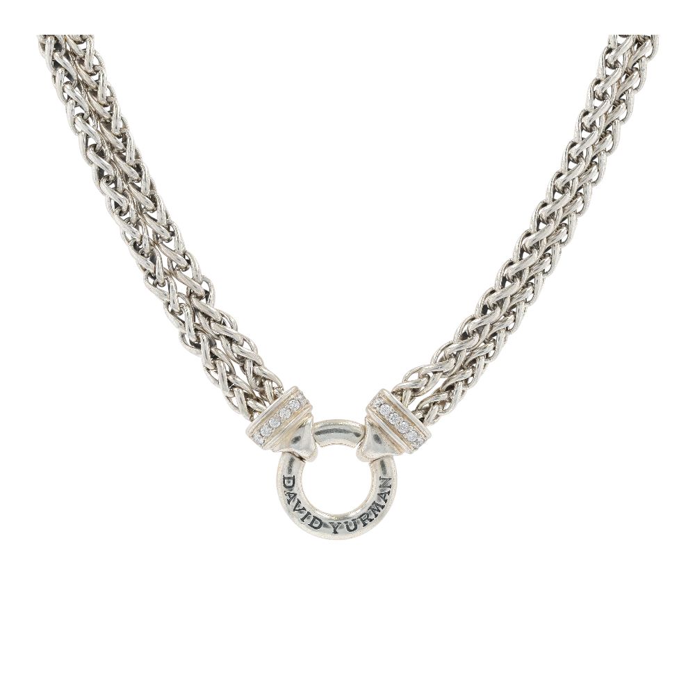20 Ct Sterling Silver Pave Diamond Double Wheat Chain Necklace