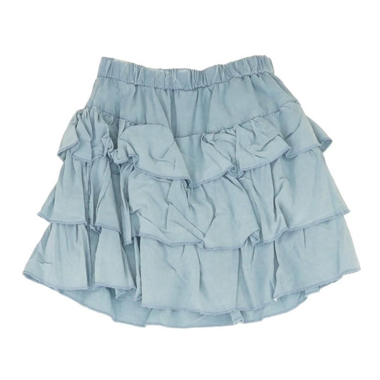 Blue Solid Midi Skirt