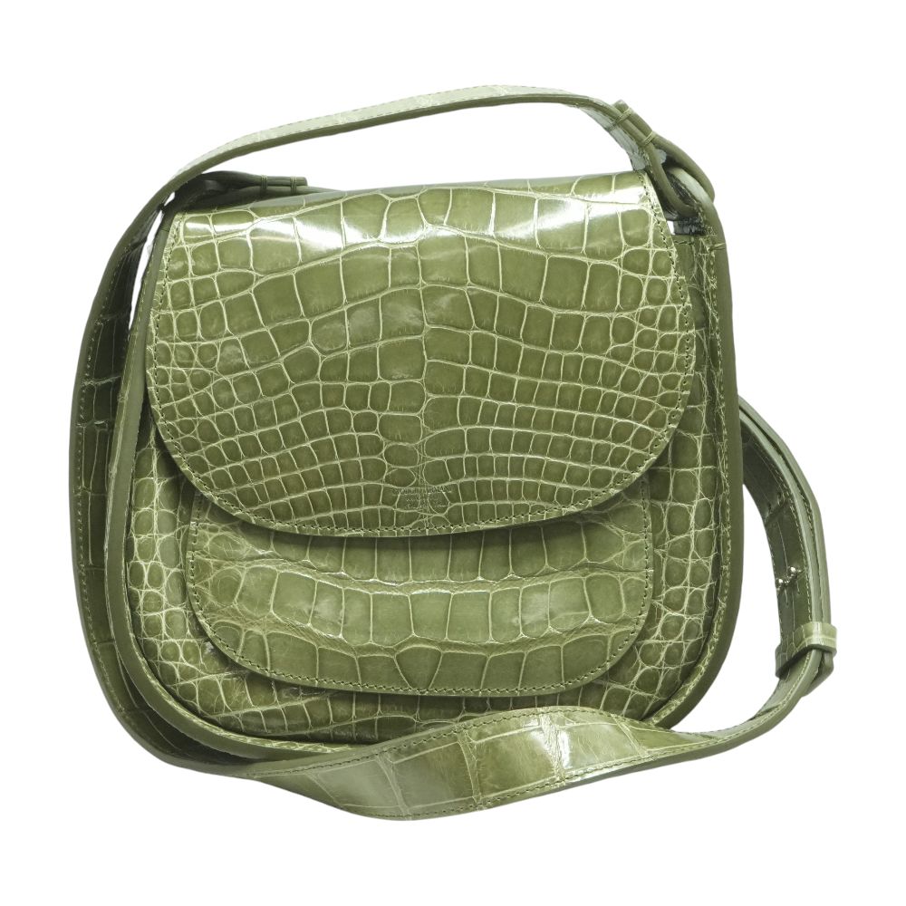 Green Crocodile Embossed Leather Flap Bag – Unclaimed Baggage