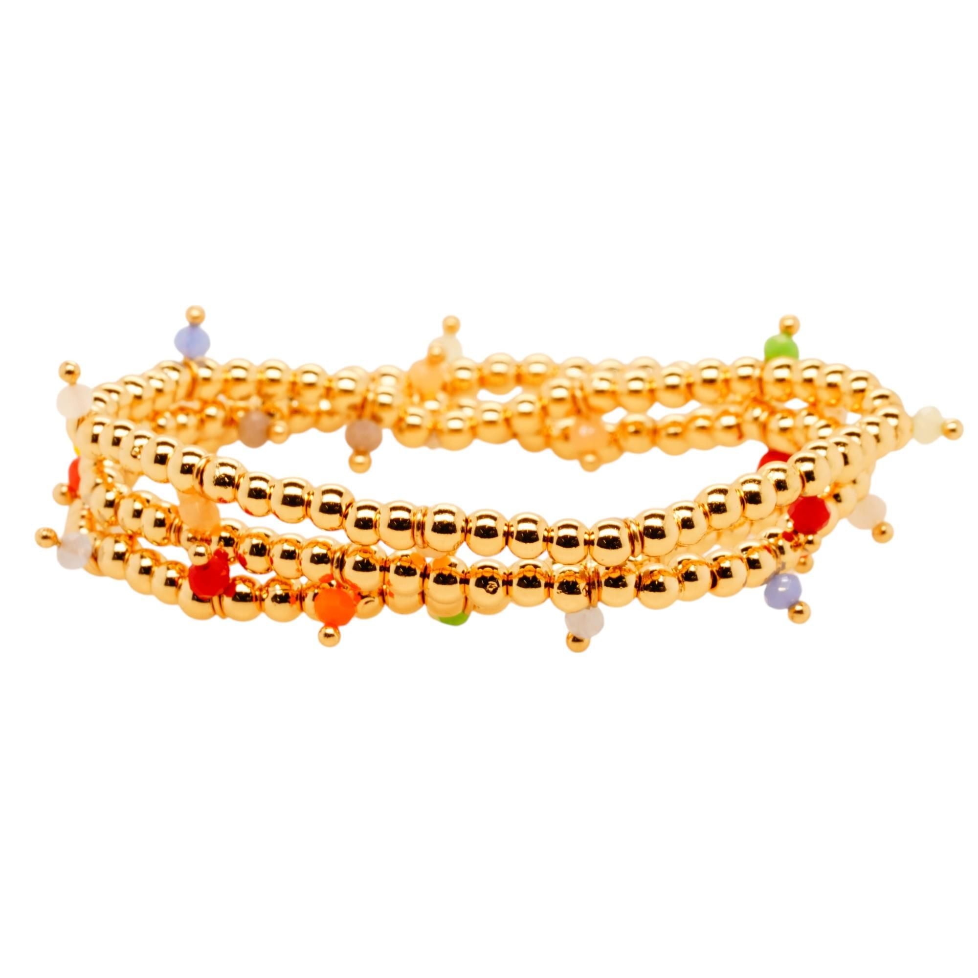 PennyLine inc - Multi size ball beaded bracelet stack Gold tone bracelet set