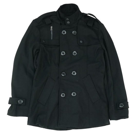 Black Solid Peacoat Coat