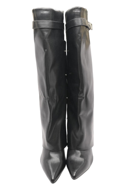 Fold Over Black Knee High Boots