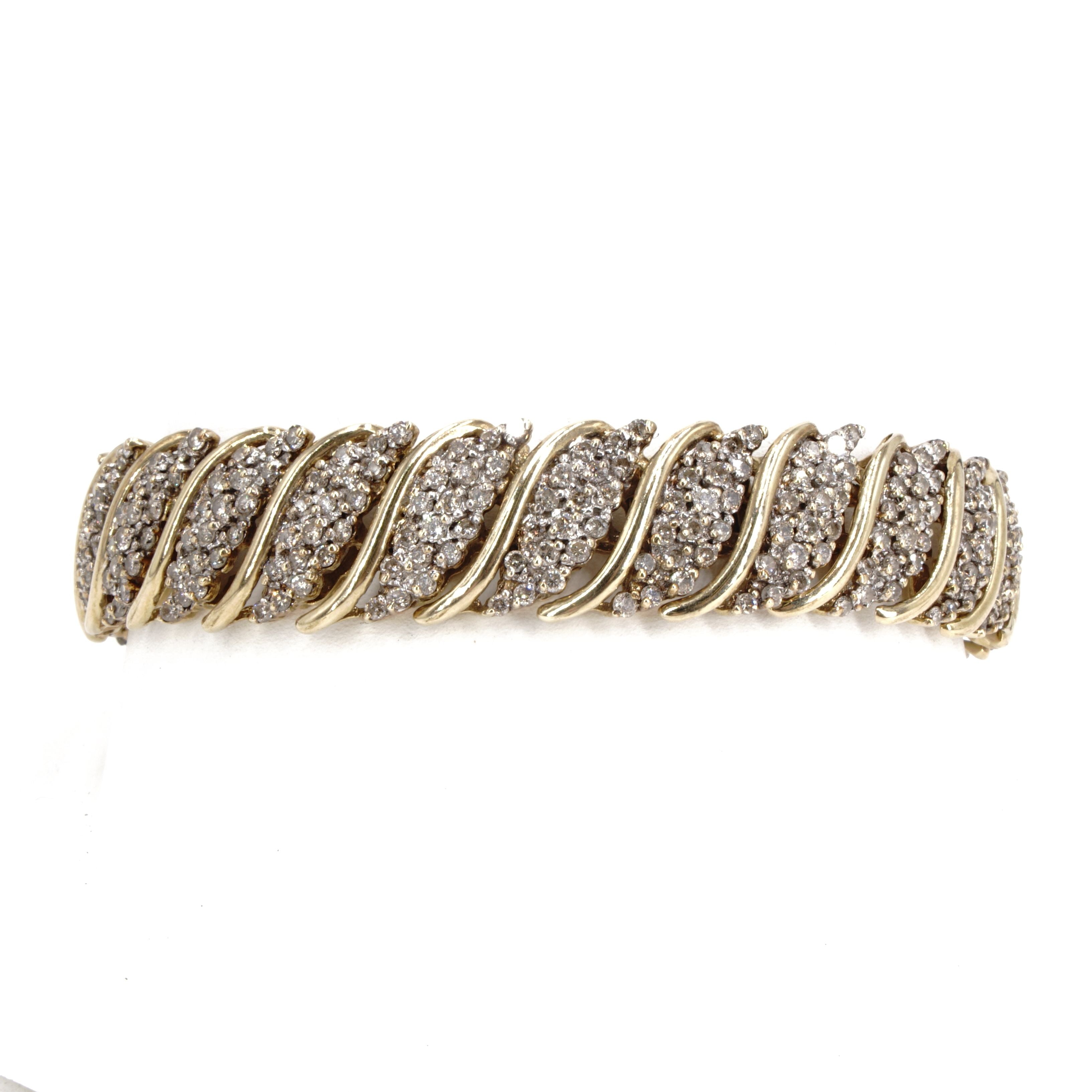 10K Gold S-Link Diamond Cluster Tennis Bracelet