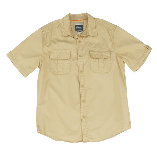 Vintage 1990's-2000's Tan Solid Short Sleeve Button Down