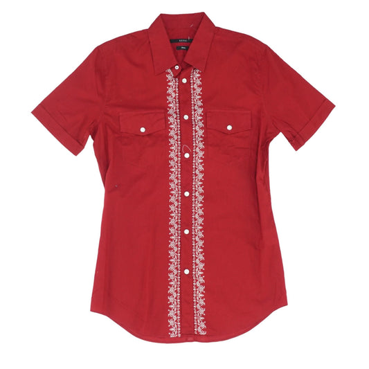Vintage 2011 Red Pearl-Snap Short Sleeve Button Down