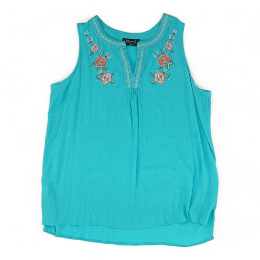 Turquoise Embroidered Detail Sleeveless Blouse