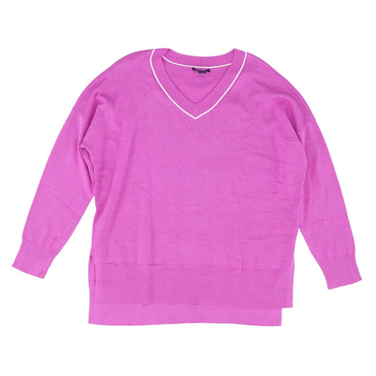 Magenta Solid V-Neck Sweater