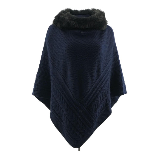 Navy Solid Poncho Sweater