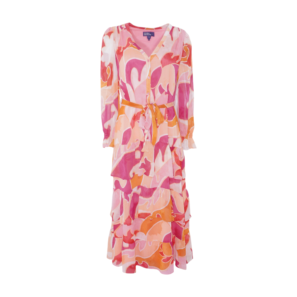 donna morgan midi dress Multi Abstract Color:US2 Layer A Dress Over watermark_1014 length sleeves with shirring