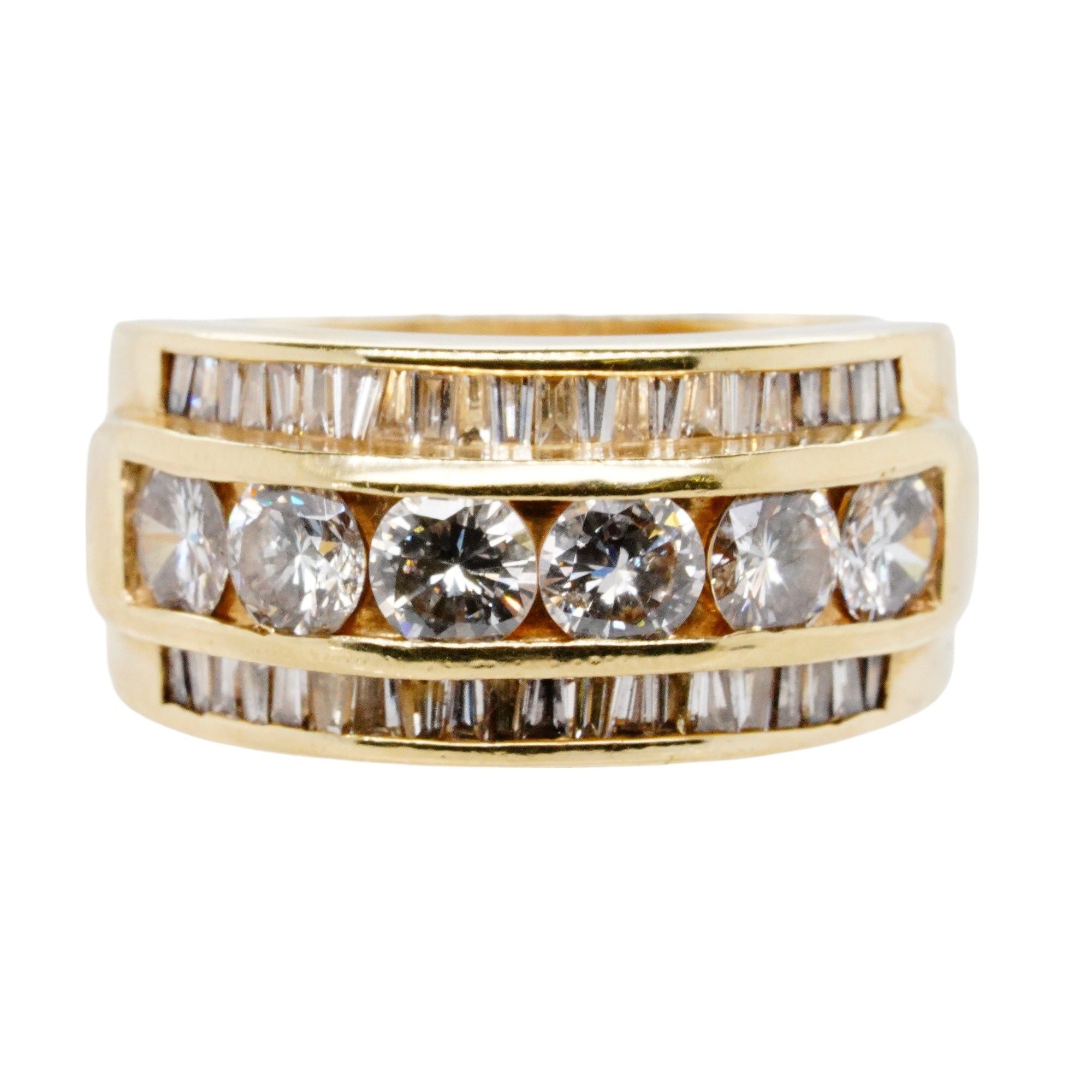 14K Gold Round And Baguette Three Row Diamond Wide Band – Unclaimed Baggage