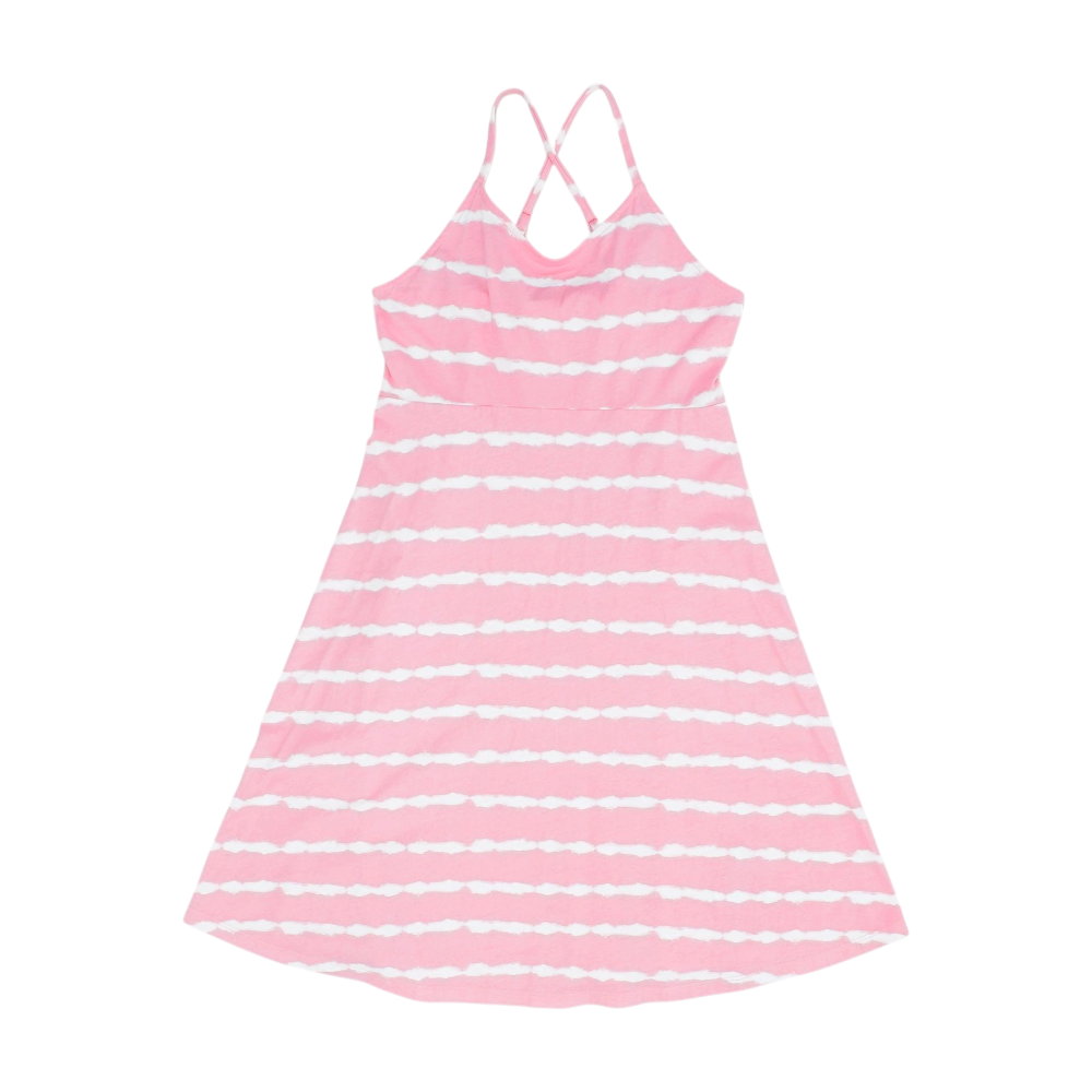 old navy pink and white striped dress Old Navy Kids' Sleeveless Fit And Flare Striped Lace-Trim Dress - Pink