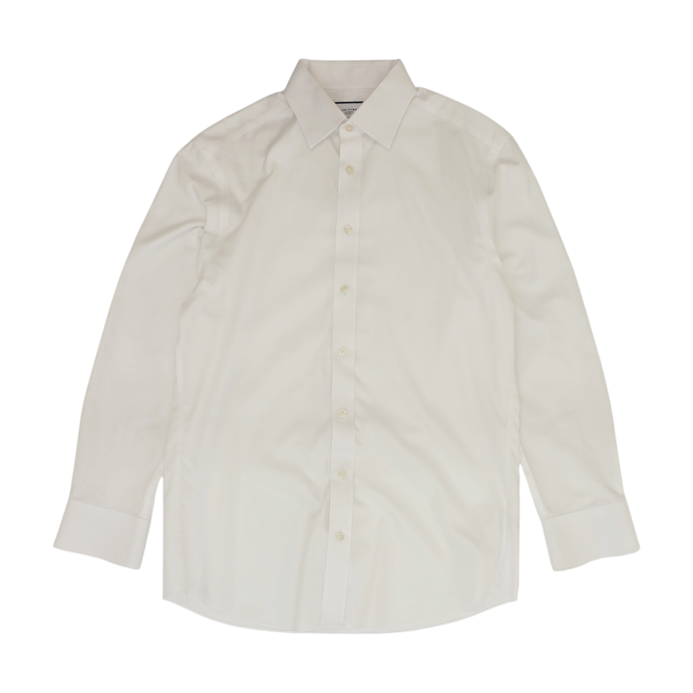charles tyrwhitt white dress shirt Men's Non-Iron Twill free mornings White Solid Long Sleeve Button