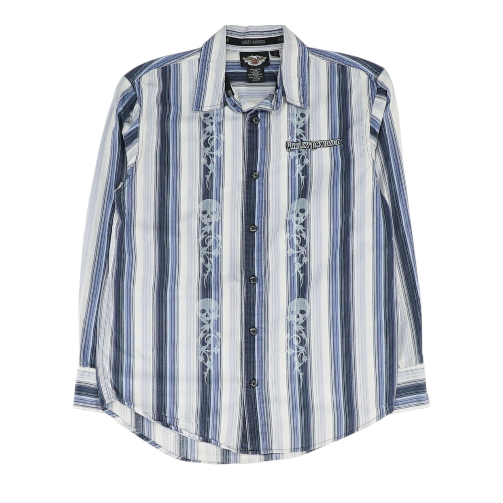 harley davidson long sleeve dress shirts Blue Striped Long Sleeve Button Down – Unclaimed Baggage
