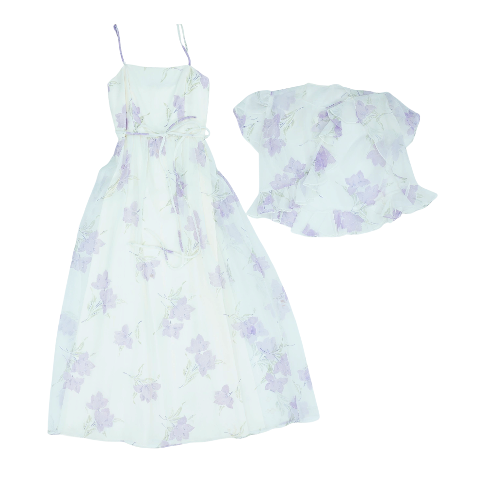 midi dress measurements Vintage Purple Floral Midi Dress