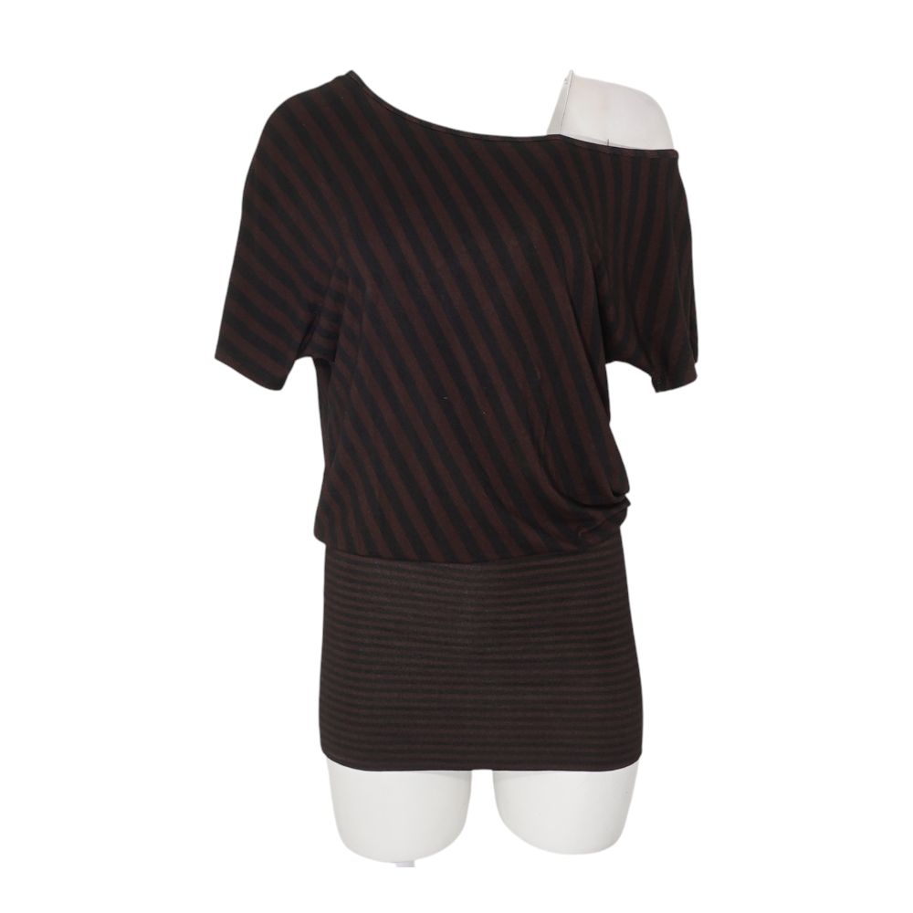 black colored stripes short sleeve mini dress Brown Striped Black satin wrap