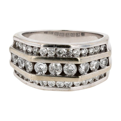 1.20 ct 10K White Gold Three Row Round Diamond Band