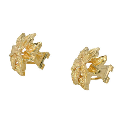 14K Gold Leaf Omega Back Stud Earrings