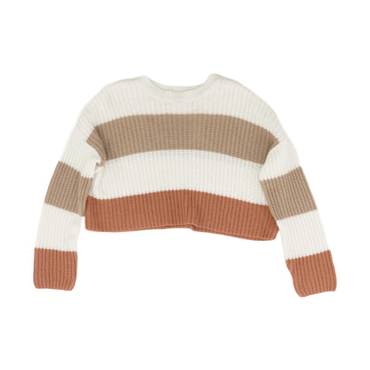 Beige Color Block Cropped Sweater