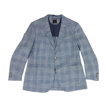 Fairway Crossover Plaid Linen Blend Blue Sport Coat