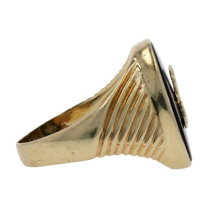 14K Gold Onyx Letter A Signet Ring