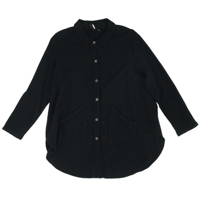 Black Solid Button Down