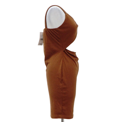 Brown Solid Midi Dress