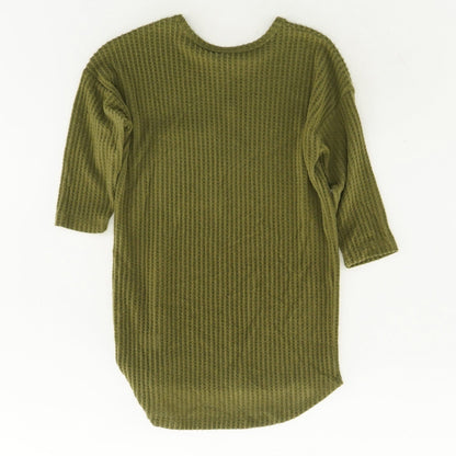 Green Waffle Knit 3/4 Sleeve Sweater