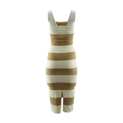 Beige Striped Midi Dress