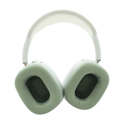 Silver AirPods Max (Lightning) with Green Earpads