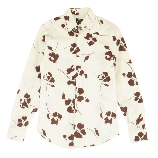 Beige Floral Long Sleeve Button Down