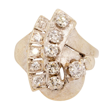 14K White Gold Art Deco Loop Diamond Bypass Cocktail Ring