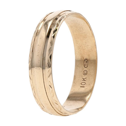 10K Gold Double Groove And Stamp Edge Band