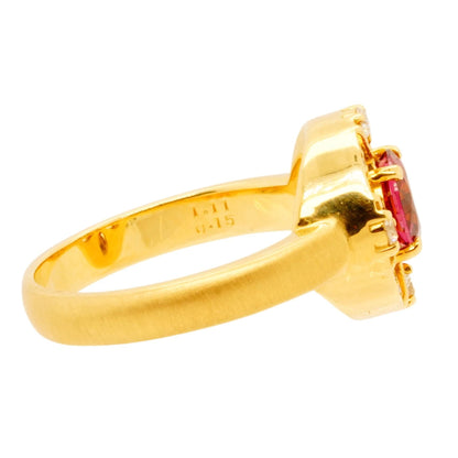 18K Gold Round Rhodolite Garnet With Diamond Accents Cocktail Ring