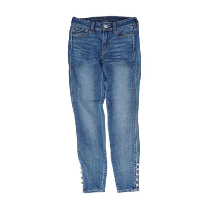 Blue Solid Mid Rise Skinny Leg Jeans