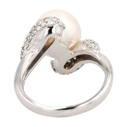 18K White Gold Diamond Pave And Cultured Pearl Cocktail Ring