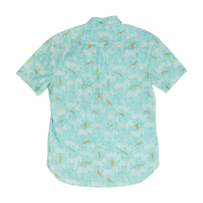 Blue Graphic Short Sleeve Button Down