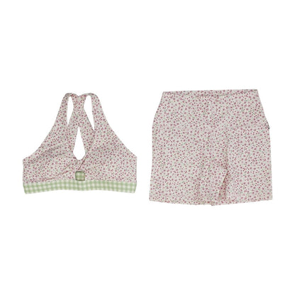 Pink Floral Sports Bra and Shorts Set