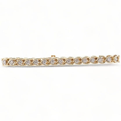10K Gold Tennis Style Round Diamond Set In White Gold Illusion Link Bracelet
