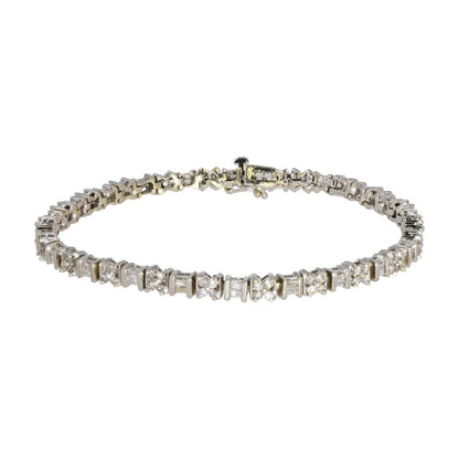 14K White Gold Round And Baguette Diamond Tennis Bracelet