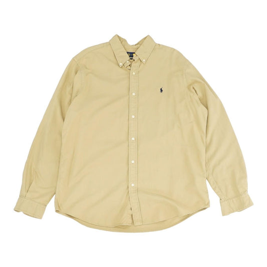 Beige Solid Long Sleeve Button Down