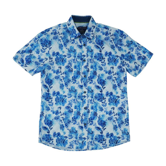 Blue Floral Short Sleeve Button Down