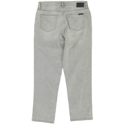 Gray Solid High Rise Straight Leg Jeans