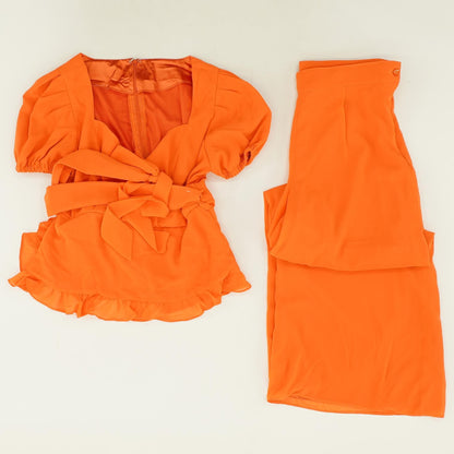 Orange Solid Pants Set