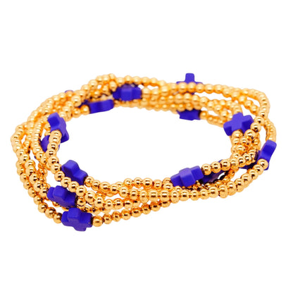 Gold Tone Blue Cross Stacking Bead Bracelets