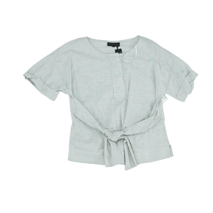 Gray Solid Short Sleeve Blouse