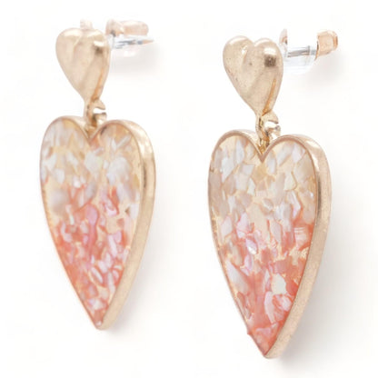Gold Tone Heart Drop Earrings With Glitter Resin Earrings