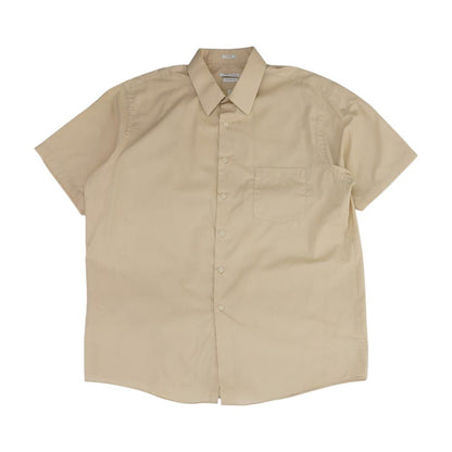 Beige Solid Short Sleeve Button Down